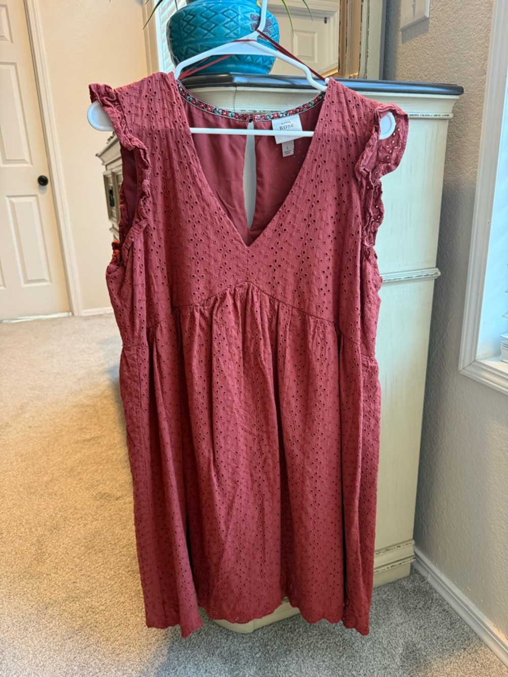 Knox Rose Rust Pink Eyelet V-Neck Dress